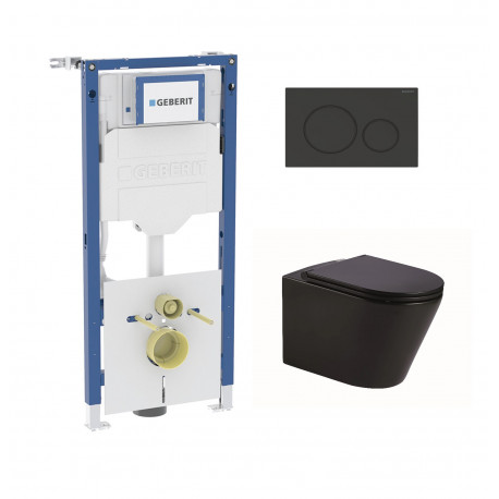 Toiletset Geberit UP320 met toiletpot GA Rimless met softclose zitting en drukpl. Sigma 20 mat zwart