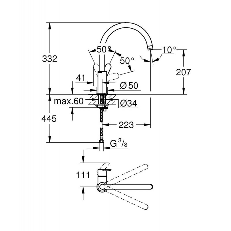 Scarp Cyberruimte lekken Grohe Bau Edge keukenkraan met hoge ronde uitloop chroom 31367001