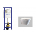 Toiletset Wisa XS inbouwreservoir met drukplaat wit en wc pot KB Rimless met softclose zitting en quickrelease