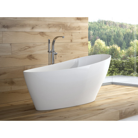 Vrijstaand bad BG-50 wit 165x70 cm massief met afvoer click clack chroom