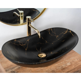 Waskom Royale zwart mat marmerlook 60x36 cm keramiek
