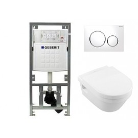 Toiletset Geberit UP320 Burda met wc pot Villeroy & Boch Direct Flush m. softcl. zitting m. drukplaat Sigma 20 w.chr